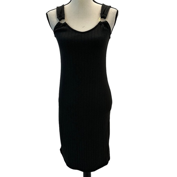 Velvet Torch Sleeveless Ring Strap Detail Knit Mini Dress - Black - size Small - Picture 1 of 8